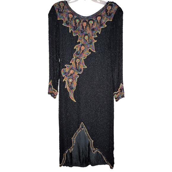 VTG Fantasy Lisa Kane Silk Sequin Black Dress Small Bead Evening Party Cocktail - Picture 1 of 8